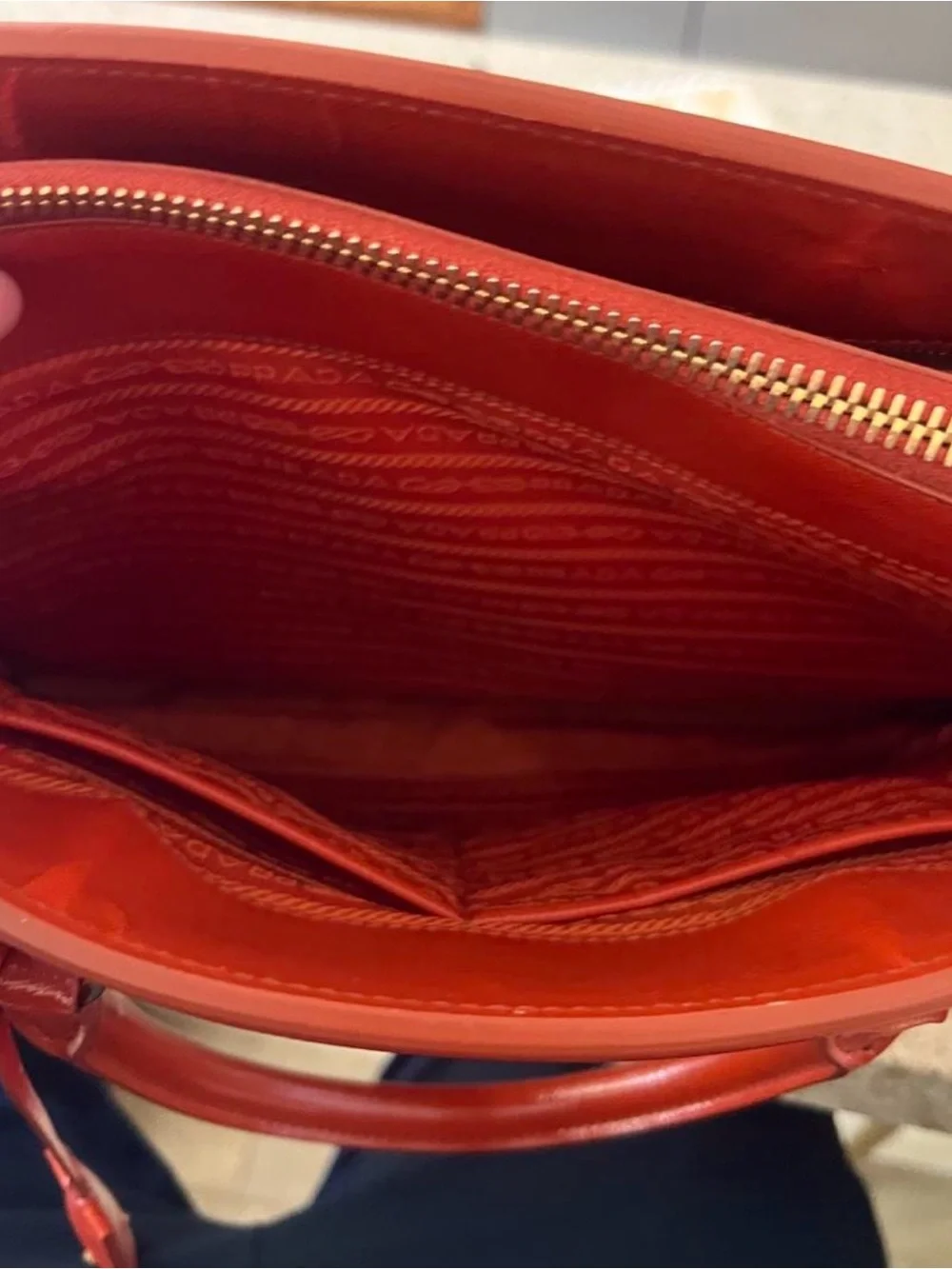 Prada Red/orange Medium Saffiano Leather Top-Handle Bag